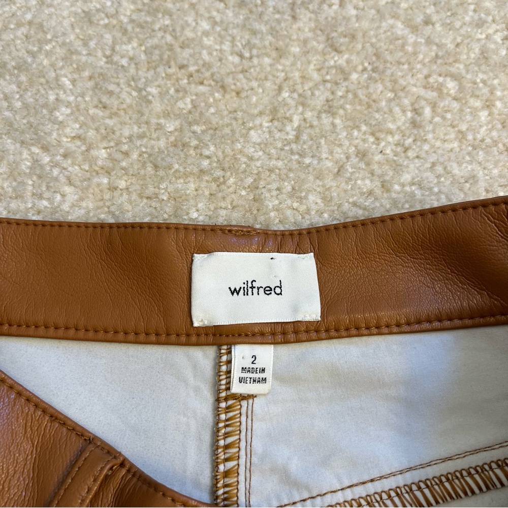 Aritzia Wilfred Pants Womens 2 Brown Melina High Rise Vegan Leather Straight Leg - Picture 3 of 10